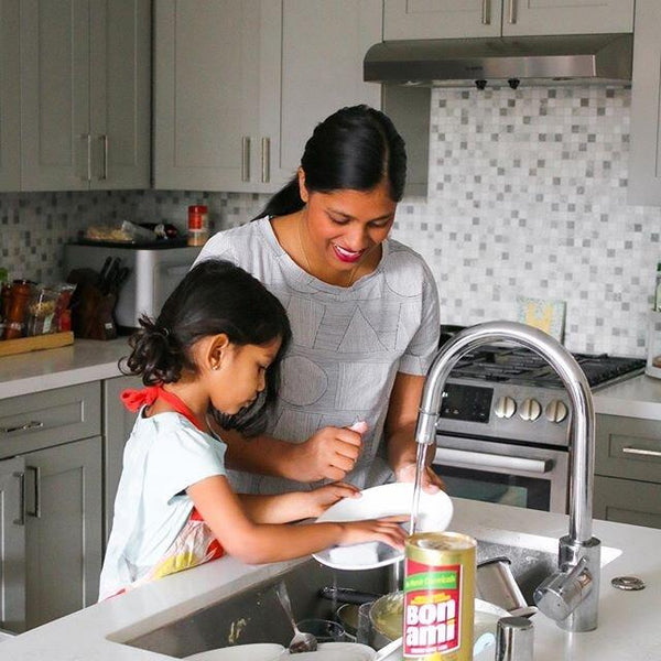 image of Hetal Vasavada and her daughter Elara in the kitchen