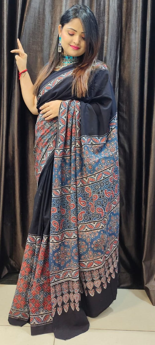 Authentic Ajrakh Modal Silk Saree in Exclusive Pattern – RKG SHOPPING