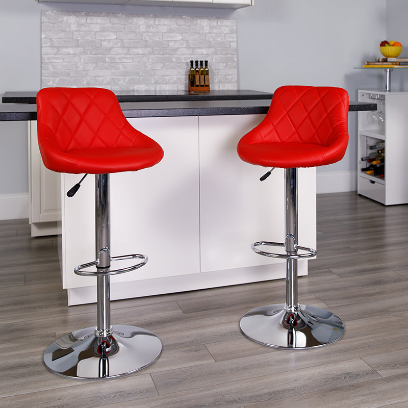 Contemporary Red Vinyl Bucket Seat Adjustable Height Barstool with Diamond Pattern Back and Chrome Base [IFN-A5-065]