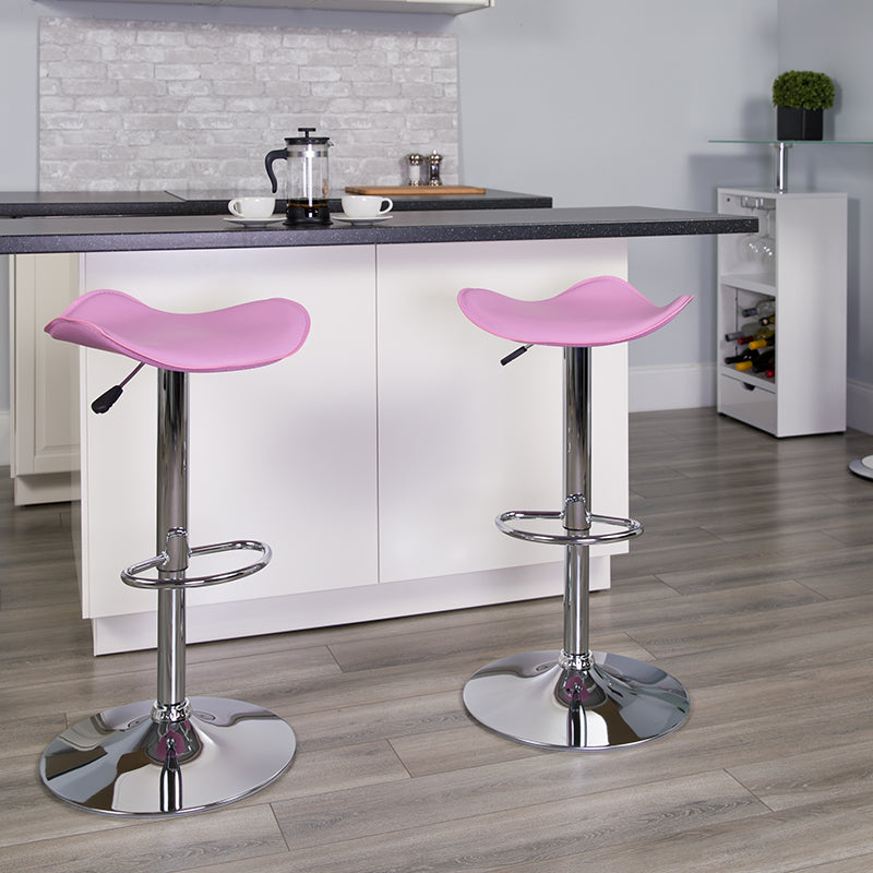 Contemporary Pink Vinyl Adjustable Height Barstool with Wavy Seat and Chrome Base [IFN-A5-120]