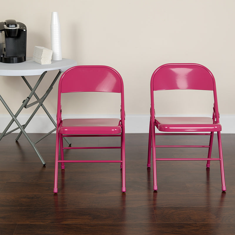 Spartan COLORBURST Series Shockingly Fuchsia Triple Braced & Double Hinged Metal Folding Chair [IFN-B5-055]