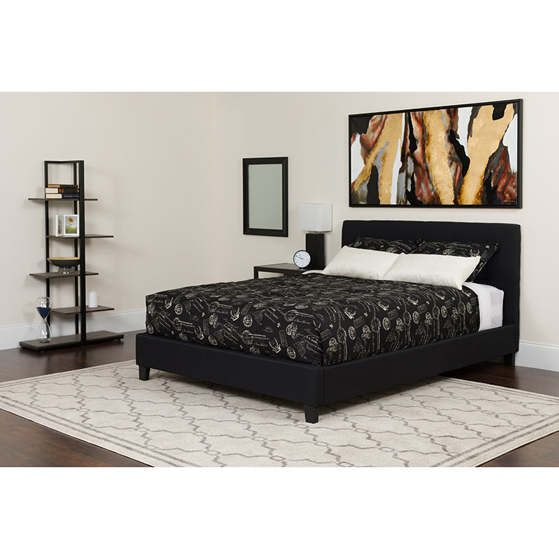 Tribeca Full Size Tufted Upholstered Platform Bed in Black Fabric with Pocket Spring Mattress [IFN-A2-104]