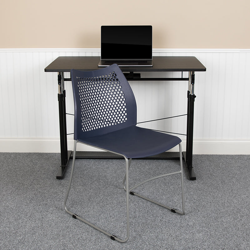 Spartan Series 661 lb. Capacity Navy Stack Chair with Air-Vent Back and Gray Powder Coated Sled Base [IFN-A4-036]