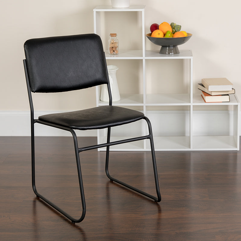 Spartan Series 1000 lb. Capacity High Density Black Vinyl Stacking Chair with Sled Base [IFN-H7-065]