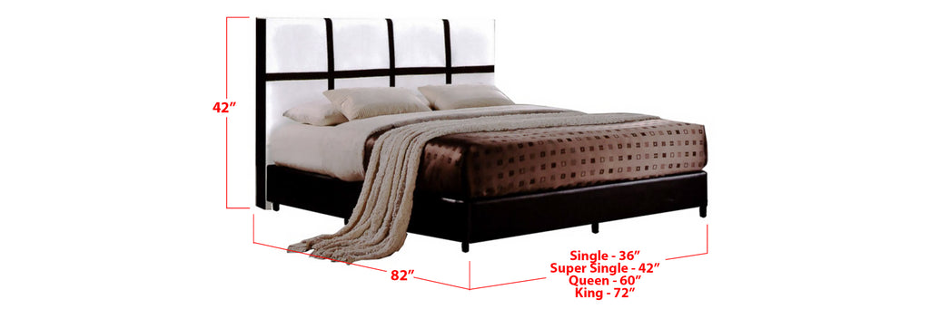 Alec Faux Leather Bed Frame BrownWhite In Single, Super Single, Queen, and King Size