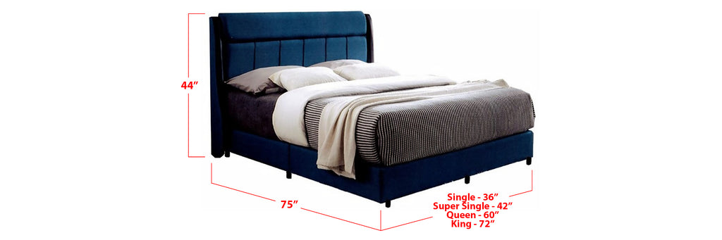 Alexander Fabric Bed Frame Dark Blue In Single, Super Single, Queen, and King Size