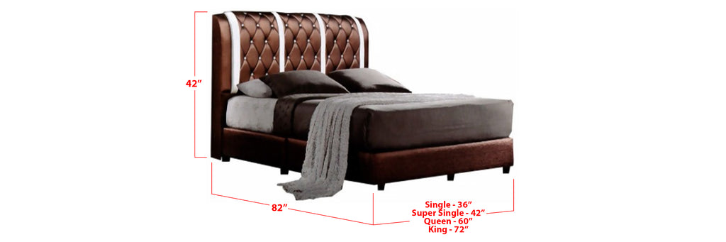 Armani Faux Leather Bed Frame Brown/ White In Single, Super Single, Queen, and King Size