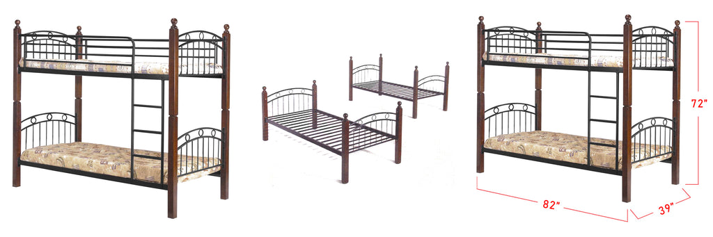 Aurora Series 9 Metal Wooden Bunk Bed Frame Brown Black In Single Size