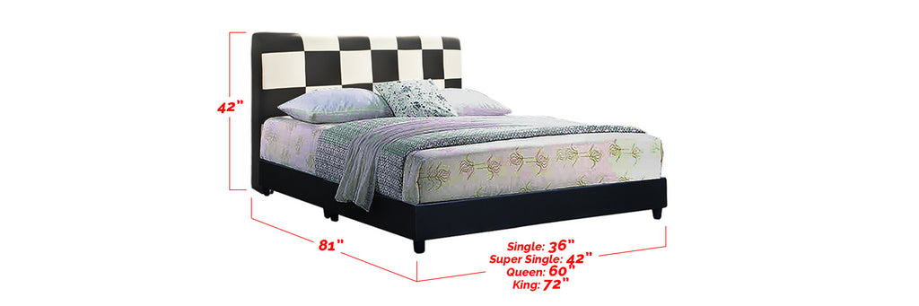 Checker Faux Leather Divan Bed Frame In Single, Super Single, Queen, and King Size