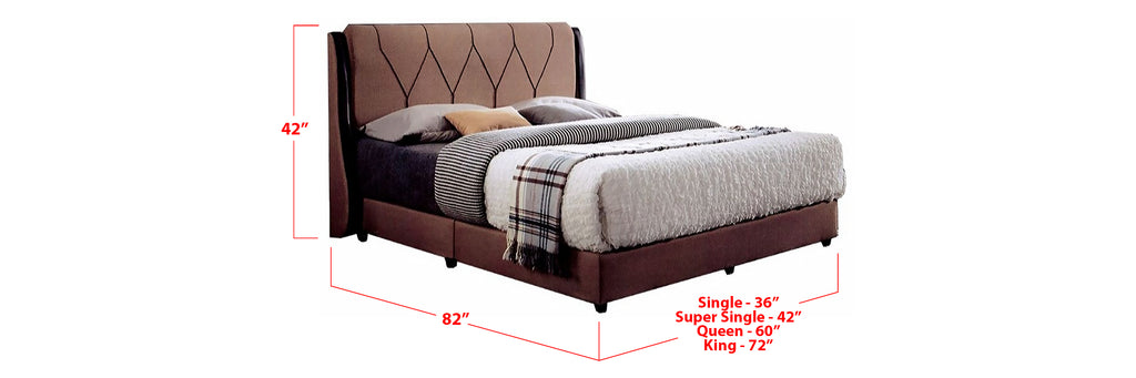 Dacia Fabric Bed Frame Brown In Single, Super Single, Queen, and King Size