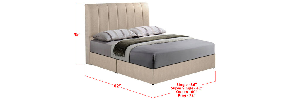 Dani Fabric Bed Frame Beige In Single, Super Single, Queen, and King Size