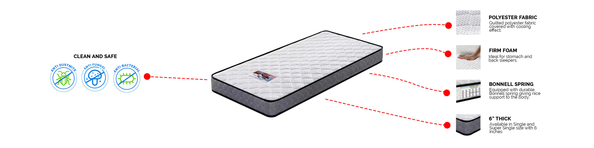 Diomire Health Care Bonnell Spring Mattress - 6" Mattress In Single, Super Single, Queen and King Size