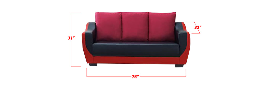 Ethan 3 Seater Modern Faux Leather Sofa In RedBlack
