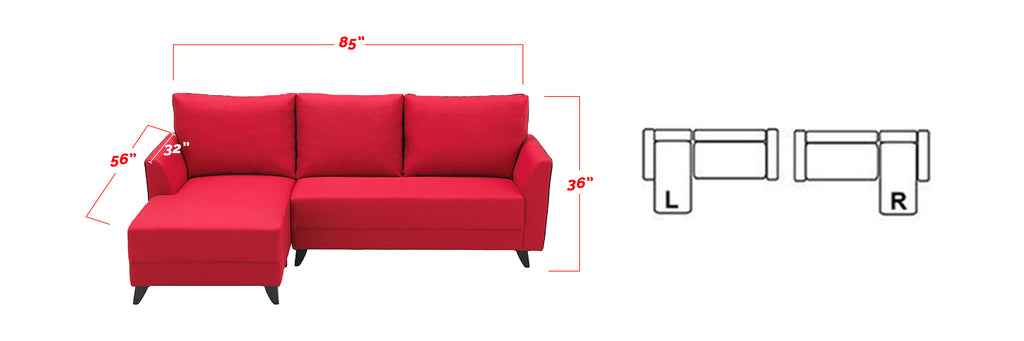 Fausto 3 Seater Fabric L-Shape Sofa in Red