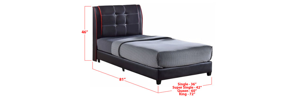 Hollis Faux Leather Bed Frame Black In Single, Super Single, Queen, and King Size