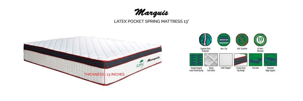 I Latex 13 Marquis Latex Pocket Spring Mattress- In Single, Super Single, Queen and King Size