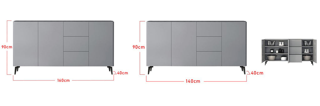 Mila Series B Sideboard Buffet Hutch In Grey 2
