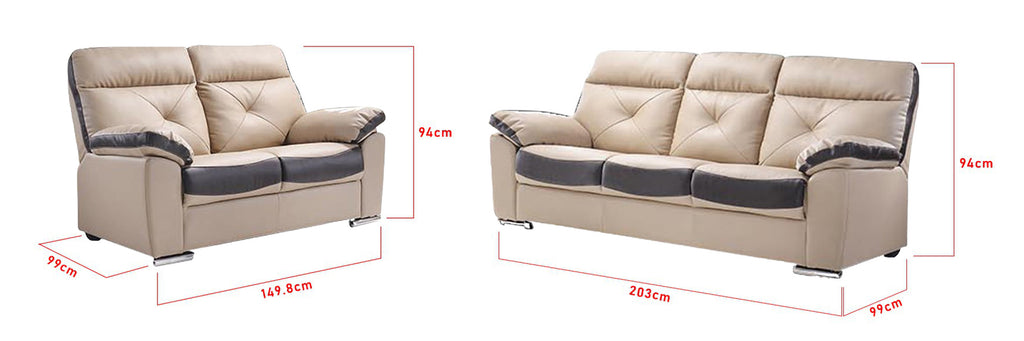 Mondrey 2/3 Seater Faux Leather Sofa In Grey/ Beige