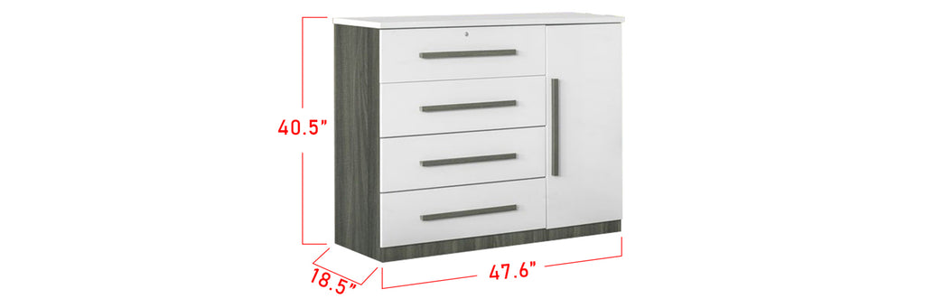 Myra Series 4 Drawer Chest With Cabinet In White/ Grey