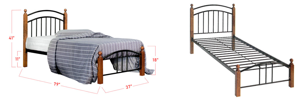 Omri Series 11 Metal Wood Bed Frame Brown In Single Size