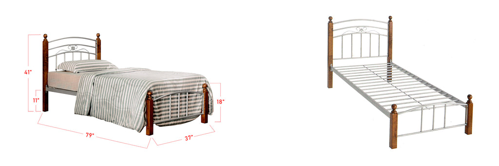 Omri Series 8 Metal Wood Bed Frame Brown In Single Size