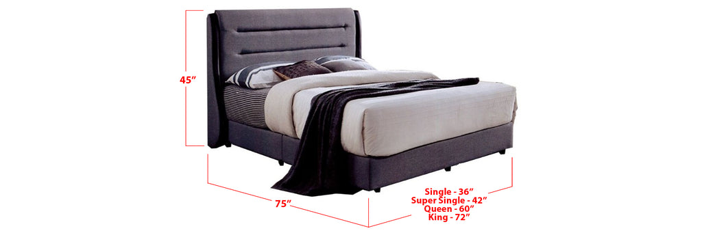 Pam Fabric Bed Frame Dark Grey In Single, Super Single, Queen, and King Size
