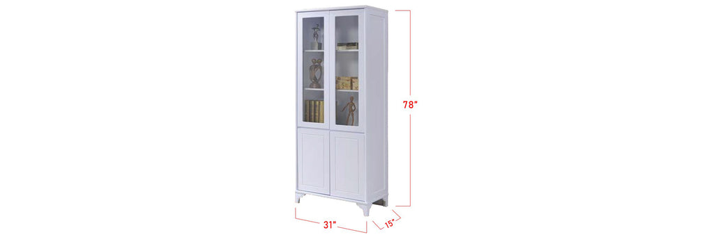 Park Korean Style Bookshelf With Glass Doors In White