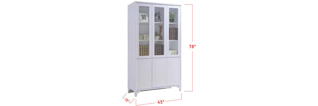 Park Korean Style Bookshelf With Glass Doors In White