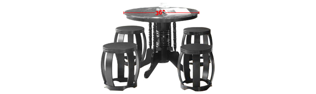 Reigh Series 7 Natural Marble Dining Set In Black Black