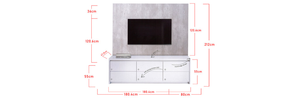 Shiro TV Console Table Cabinet with Drawers In White