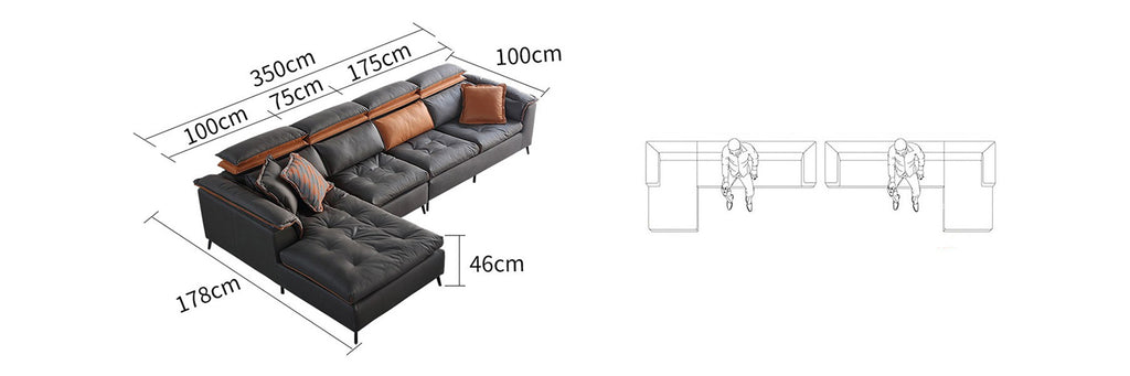 Milan 34 Seater Faux Leather L Shaped Sofa In Grey Orange