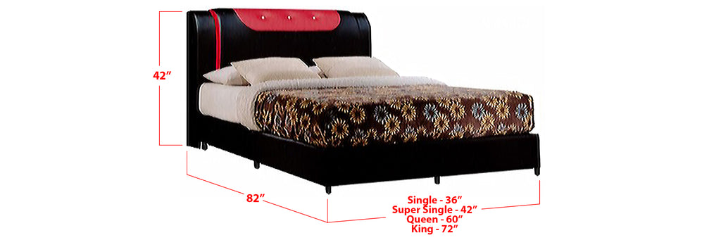 Xoan Faux Leather Bed Frame Black Red In Single, Super Single, Queen, and King Size