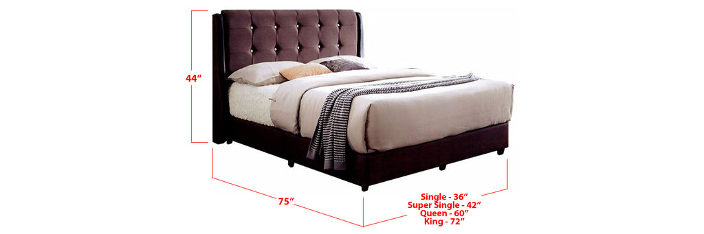 Zabby Fabric Bed Frame Dark Brown In Single, Super Single, Queen, and King Size