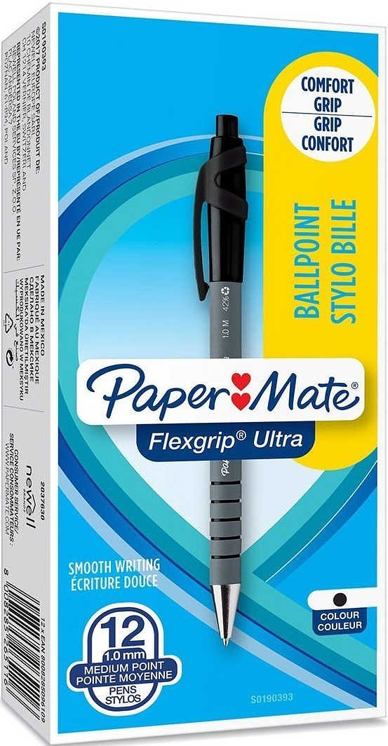 12x Paper Mate Flexgrip Ultra balpen zwart medium
