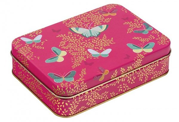 Storage Tin Butterfly - Pink - Rectangle - Tin - 14.5 x 10 x 4 cm - Sara Miller London