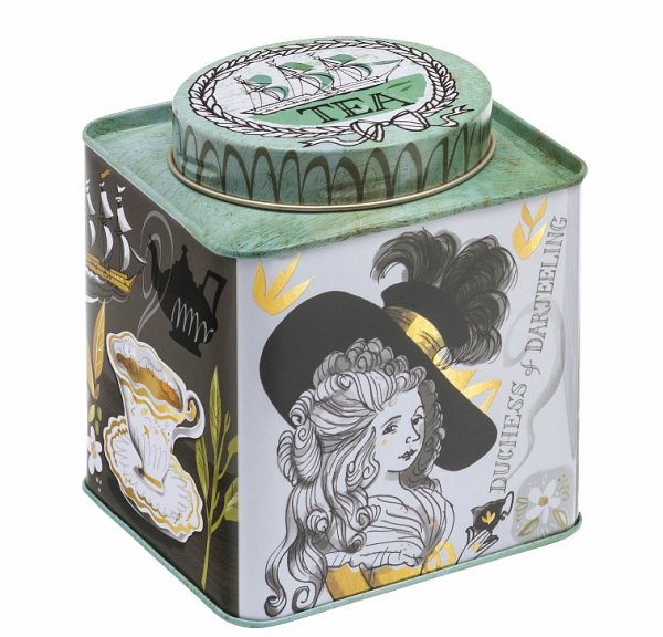 Tea Tin Versaille - Storage Tin - Tin - 10.5 x 10.5 x 12.5 cm - Green/White/Black/Gold