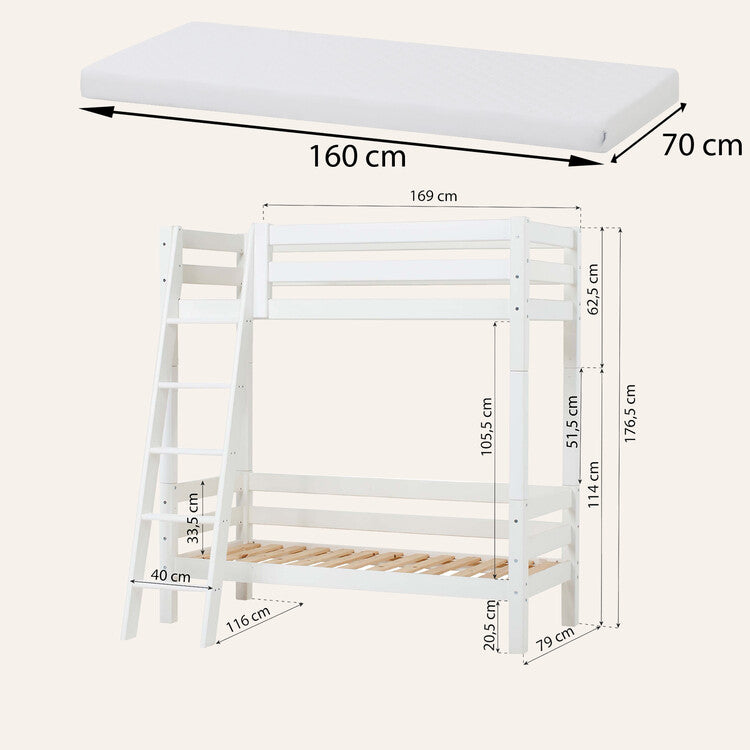 Hoppekids ECO Luxury High bunk bed with slanted ladder, White