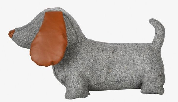 Door stopper dog in grey with cognac colored accents
