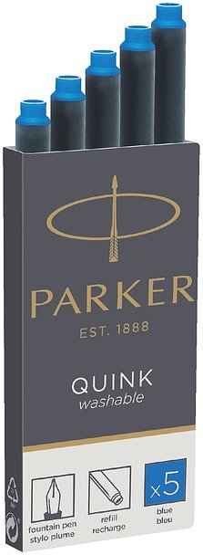 5 Inktpatronen Parker Quink koningsblauw uitwasbaar