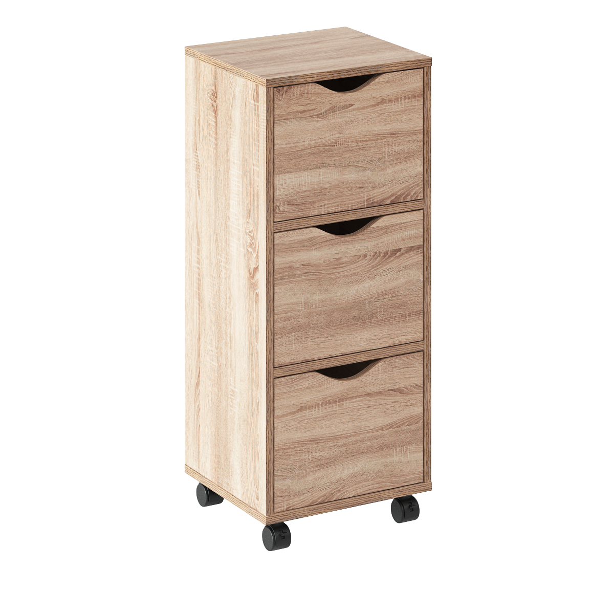 5Five Kast met 3 lades op wielen - 33x30x81cm - Natuurlijk houteffect - Bruin