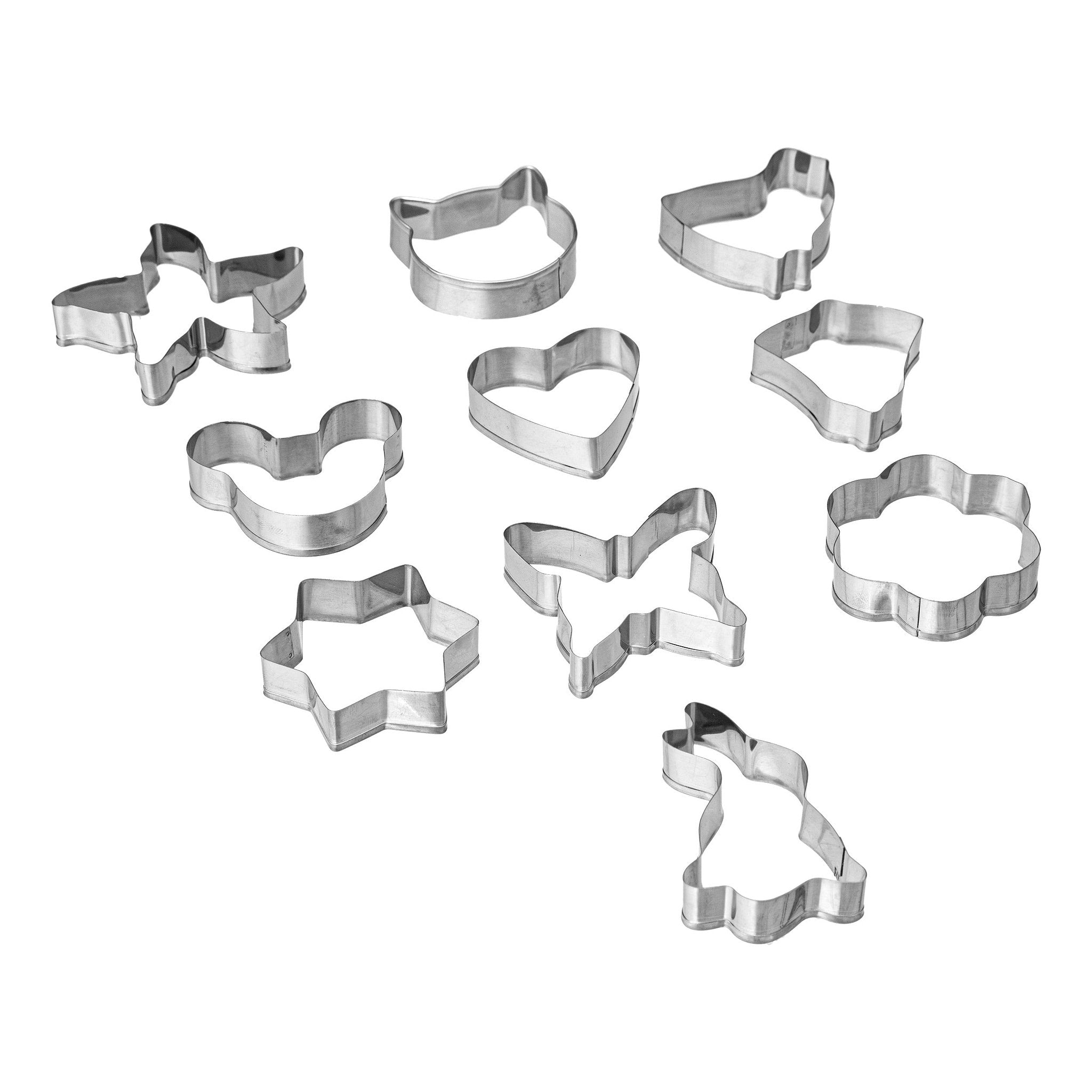 5Five Roestvrije Koekjesvormpjes/Uitsteekvormpjes - Set van 10 stuks - Zilver