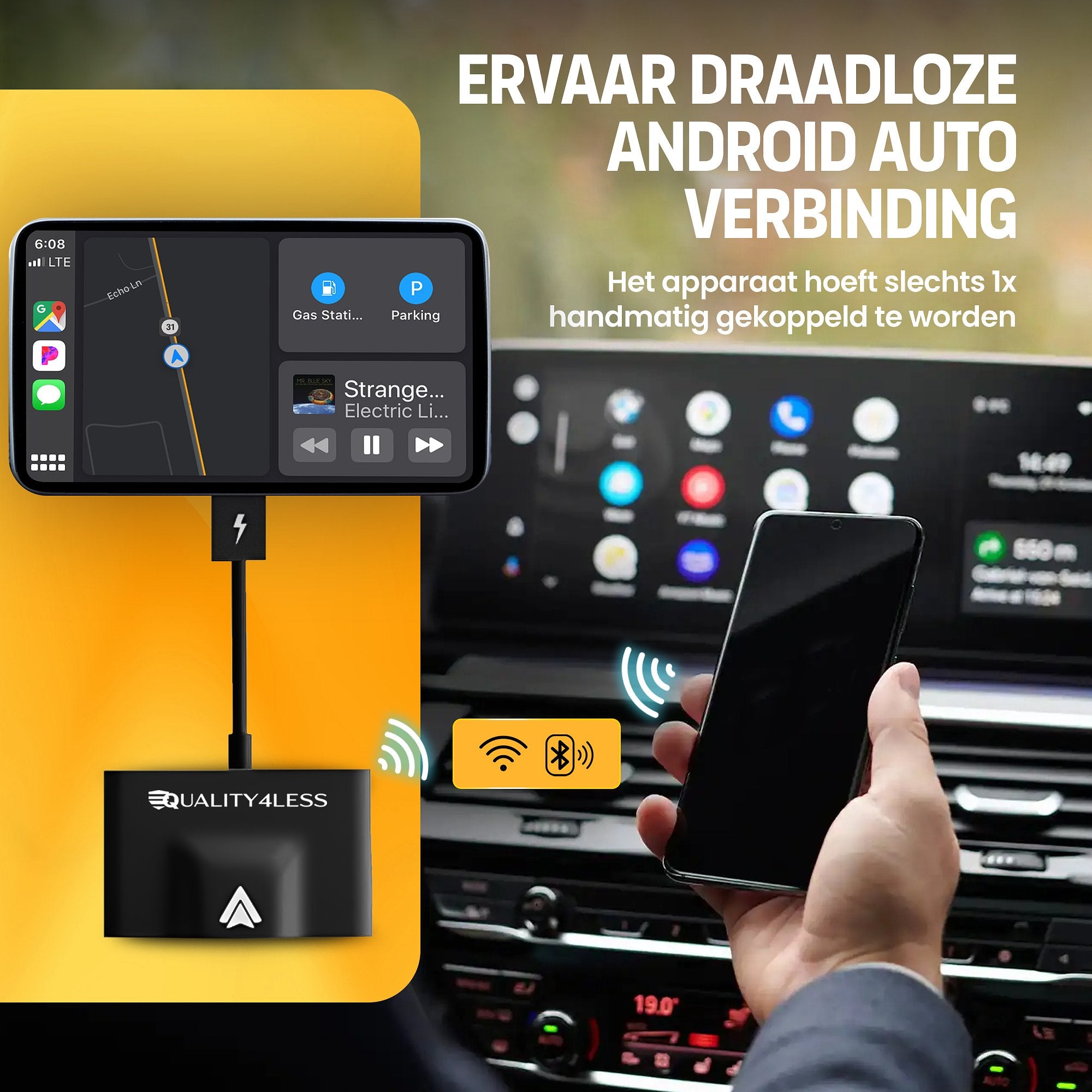 Quality4Less™ - Luxe Dongle voor Android Auto - Draadloos verbinden met Android Auto - 2024 Model