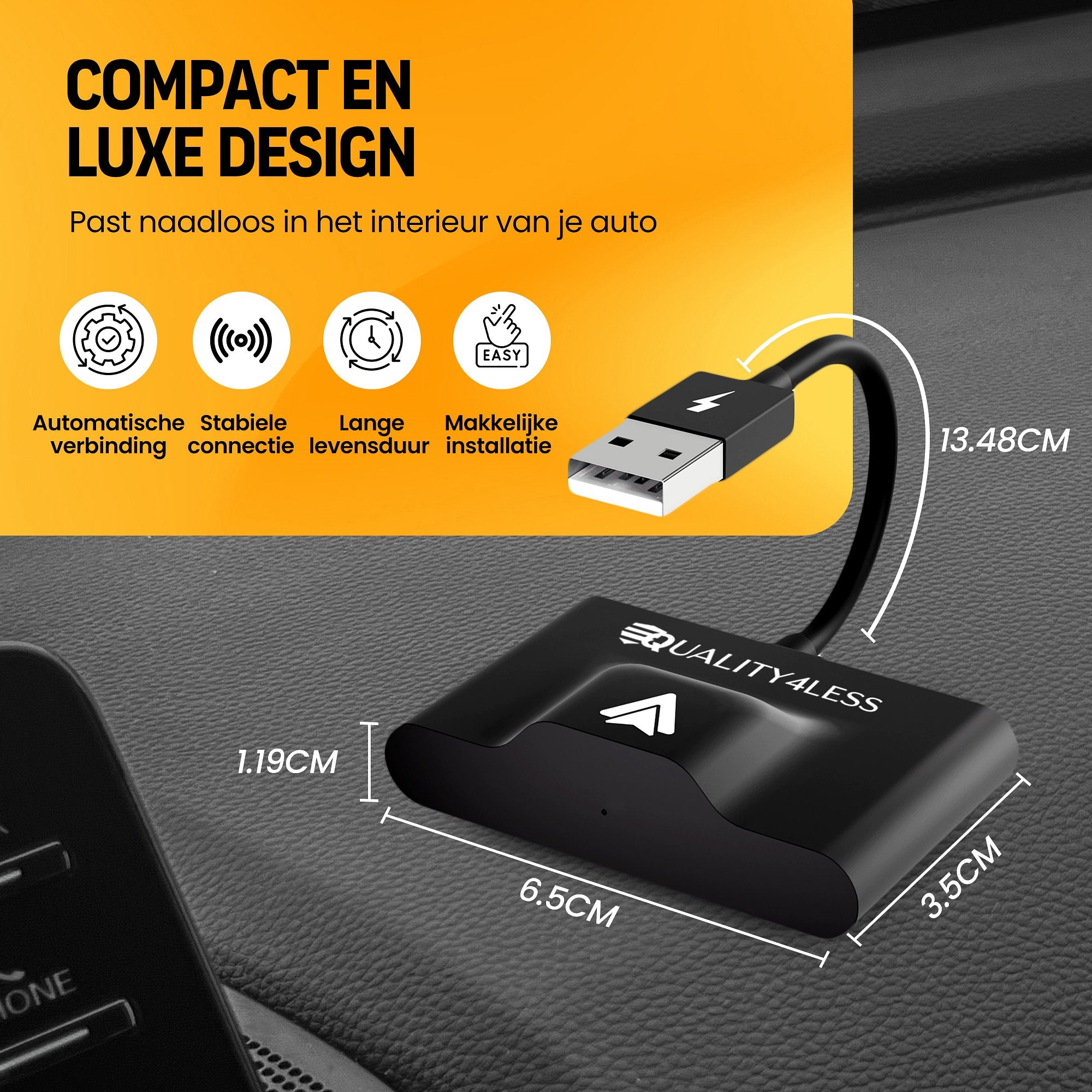 Quality4Less™ - Luxury adapter for Android Auto - Wirelessly connect with Android Auto - 2024 Model