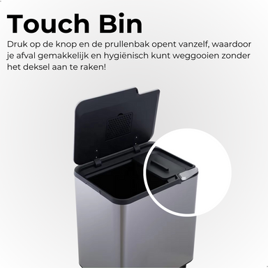 AKSA Home® Touch Bin Prullenbak - Zilver - 36L