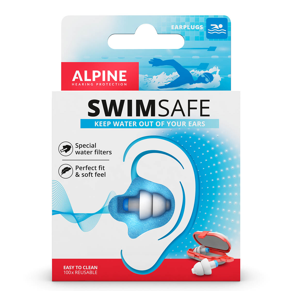 Alpine SwimSafe - Swimming earplugs - Prevents earache - With filters - White - SNR 10 dB - 1 pair