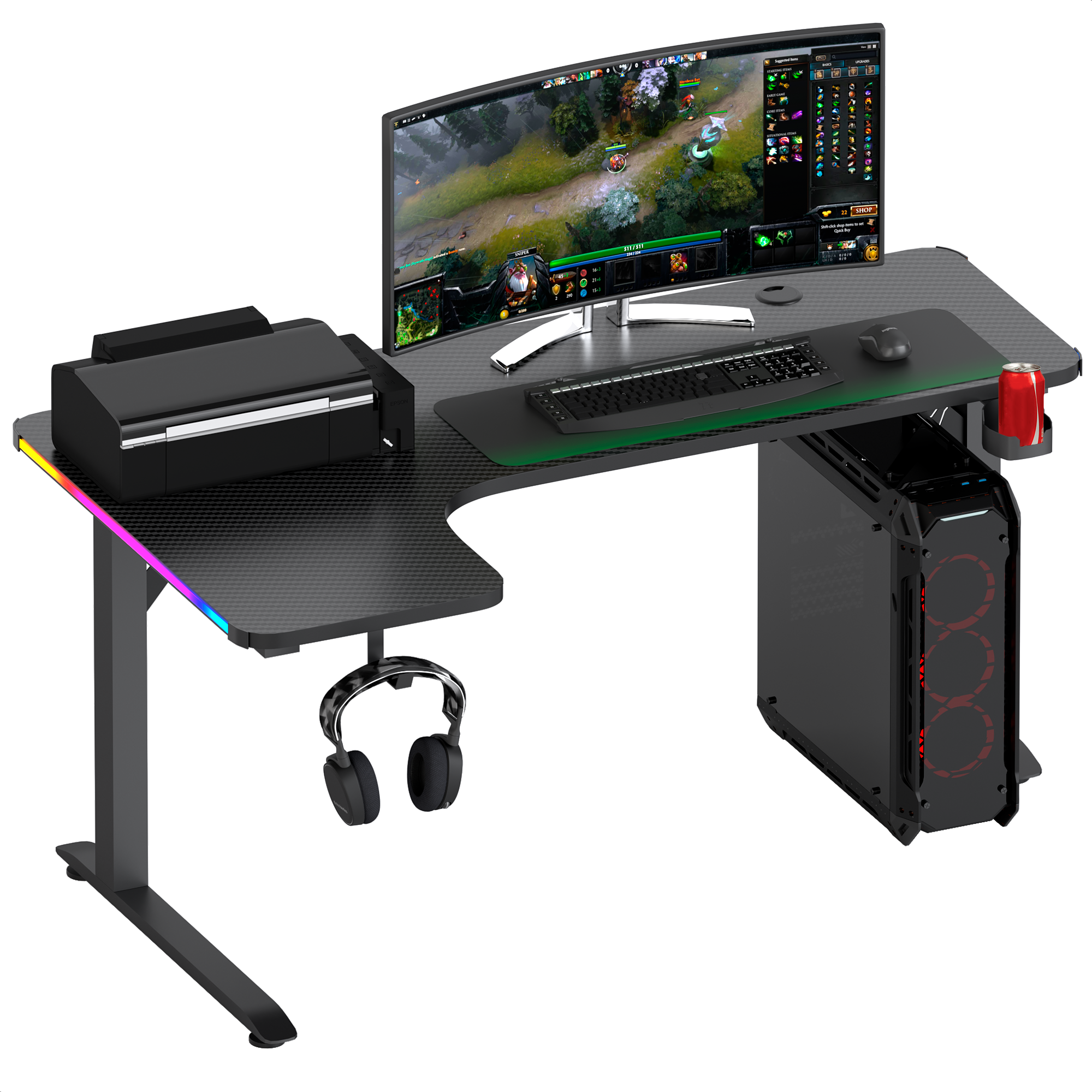 Avalo Gaming Bureau - 160x100x75 CM - L Vormig Hoekbureau - Game Desk Met LED Verlichting - Tafel -