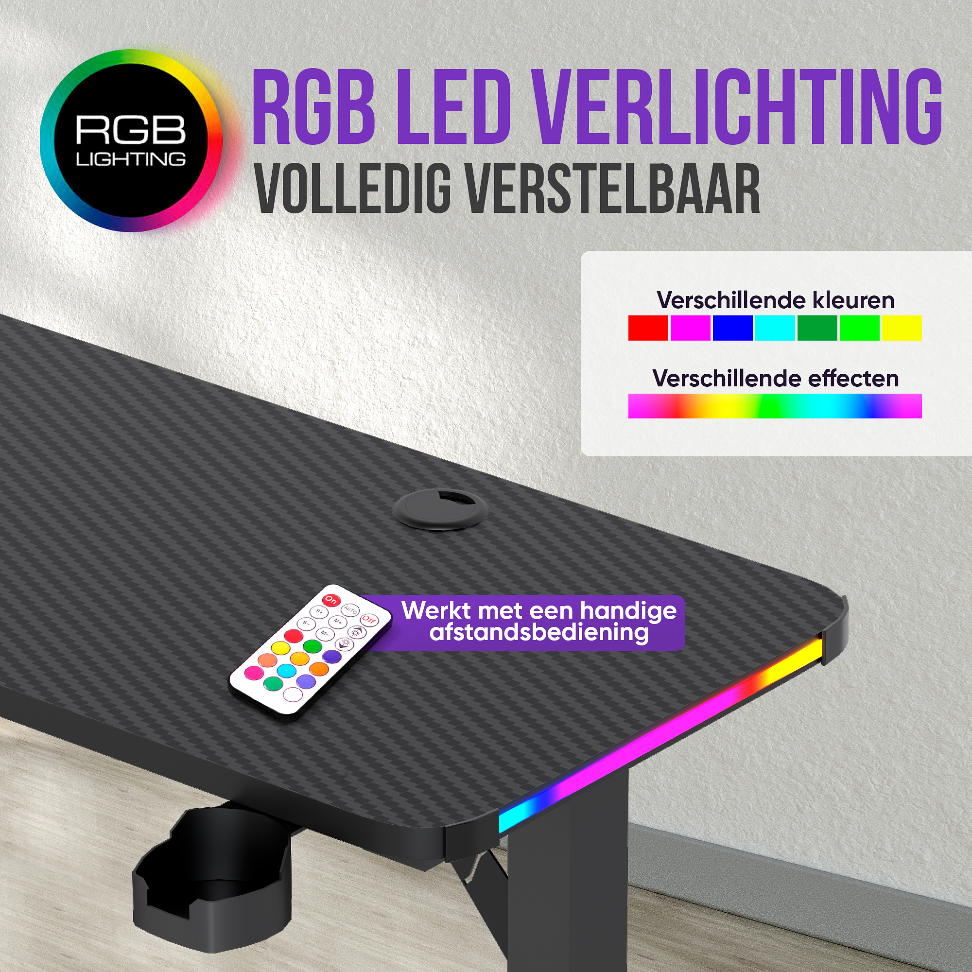 Avalo Gaming Bureau - 160x100x75 CM - L Vormig Hoekbureau - Game Desk Met LED Verlichting - Tafel -