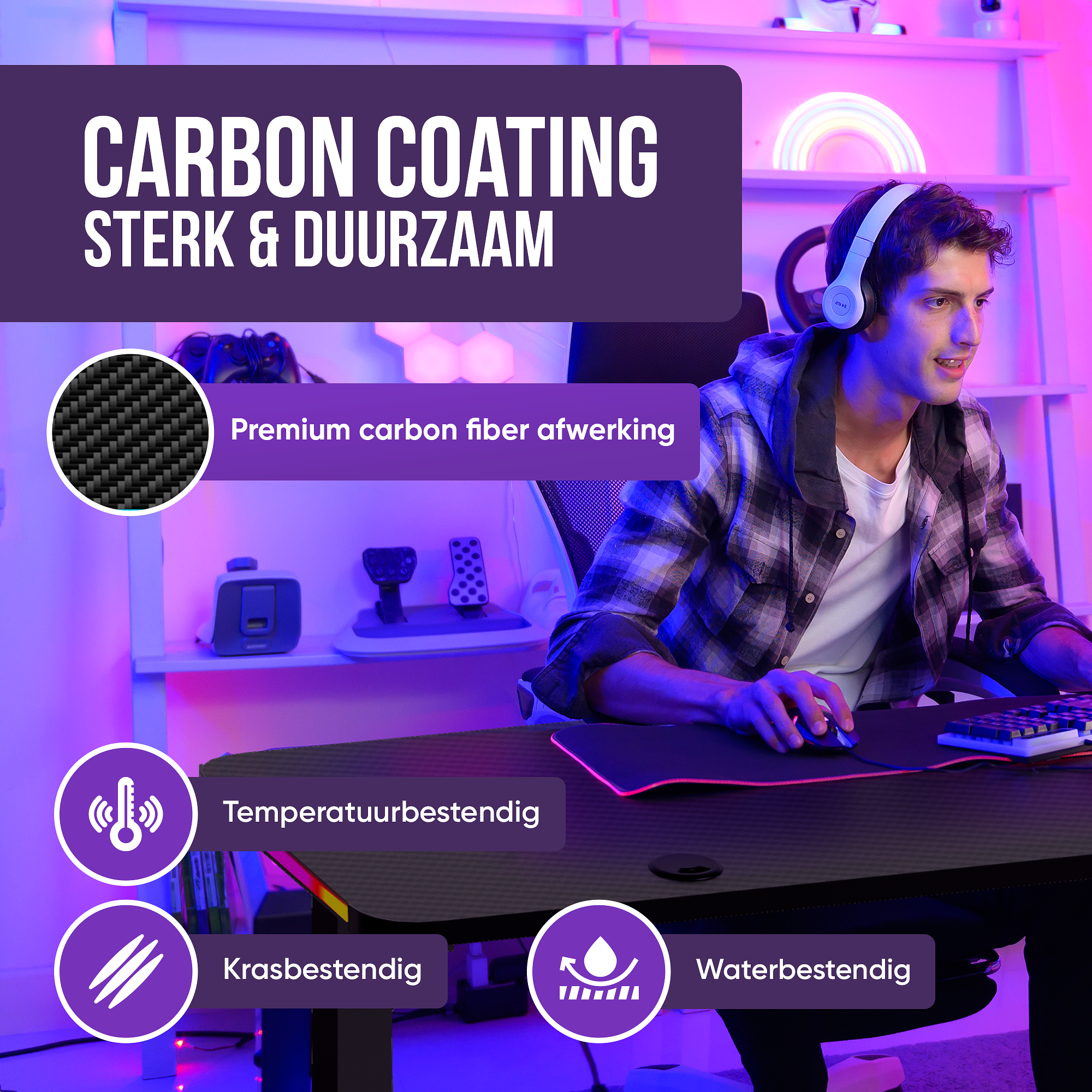 Avalo Gaming Bureau - 160x100x75 CM - L Vormig Hoekbureau - Game Desk Met LED Verlichting - Tafel -