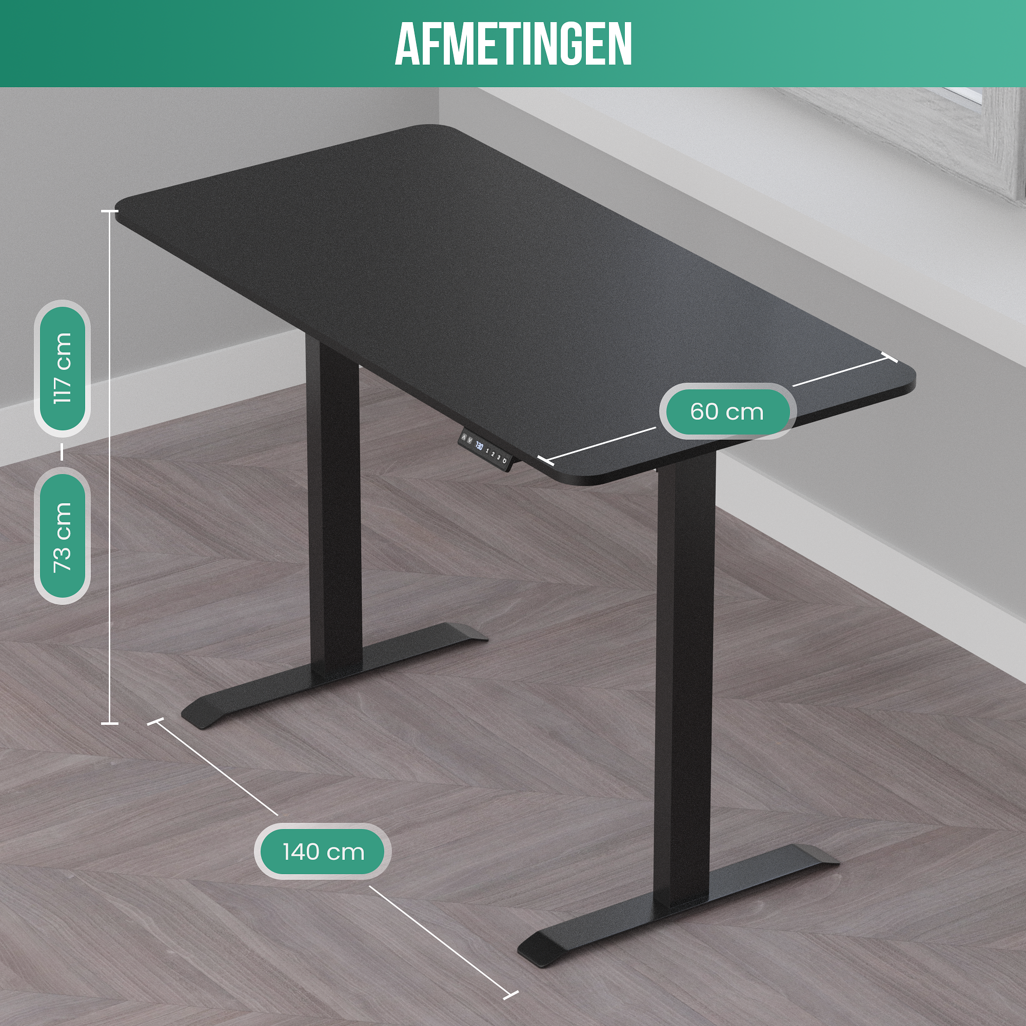 Avalo Zit Sta Bureau Elektrisch Verstelbaar - 140x60 CM - Zwart - Elektrisch Bureau