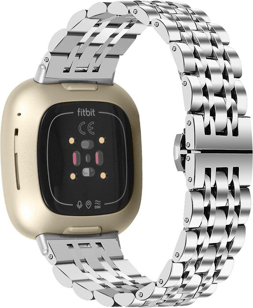 bandje geschikt voor Fitbit Versa 4 - Metalen RVS Schakel - Zilver